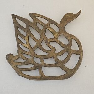 VTG 70s 80s MCM Brass Swan Open Metalwork Footed Kitchen Trivet